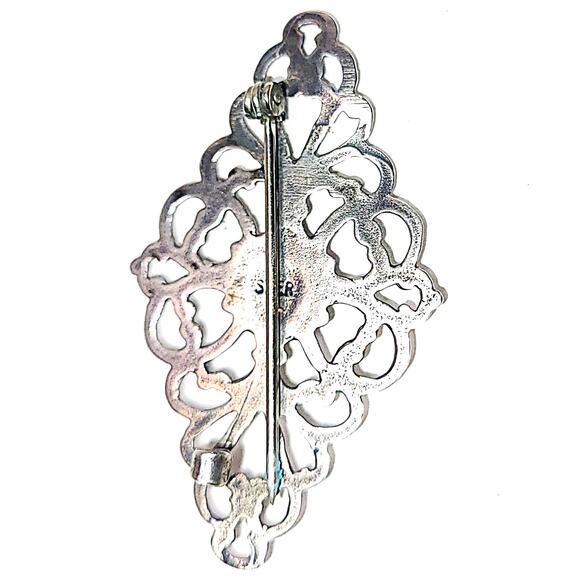 Beautiful Vintage Ornate Sterling Silver & Onyx Cabochon Pin/Brooch - Picture 4 of 8